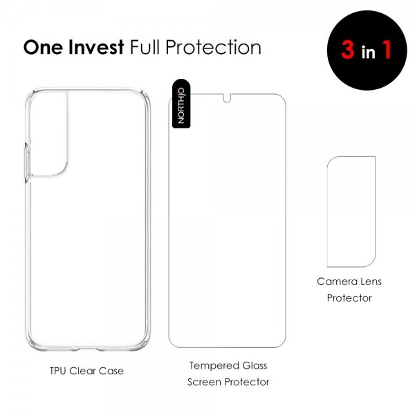 Northjo Samsung Galaxy S21 Cover med Skærmbeskyttelse og Kamerabeskyttelse 3-i-1