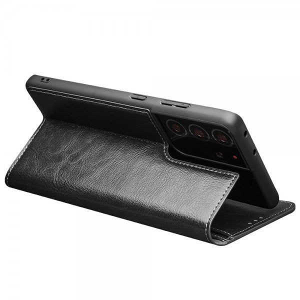Qialino Samsung Galaxy S21 Ultra Cover Ægte Læder Sort
