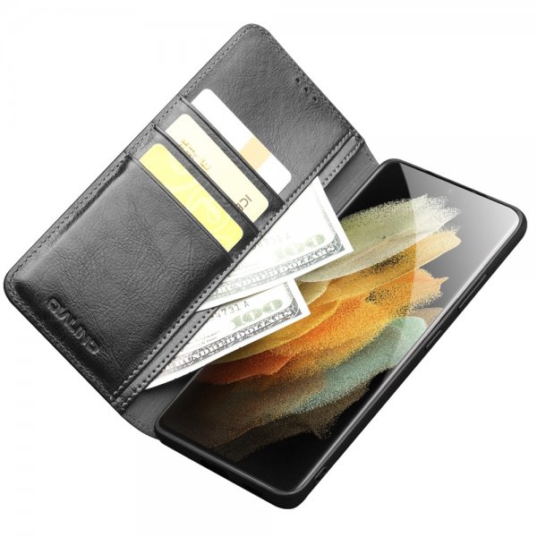 Qialino Samsung Galaxy S21 Ultra Cover Ægte Læder Sort