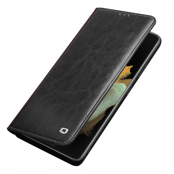 Qialino Samsung Galaxy S21 Ultra Cover Ægte Læder Sort