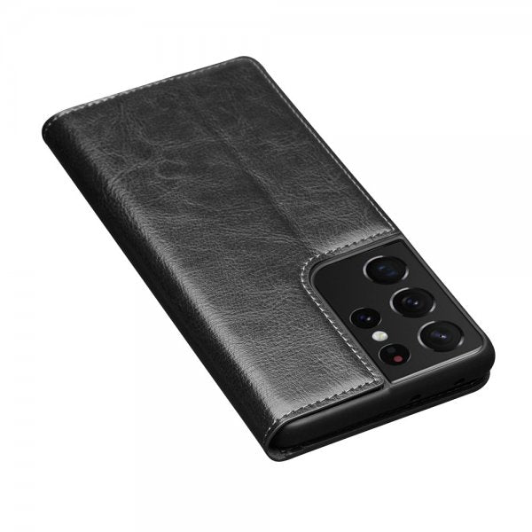 Qialino Samsung Galaxy S21 Ultra Cover Ægte Læder Sort