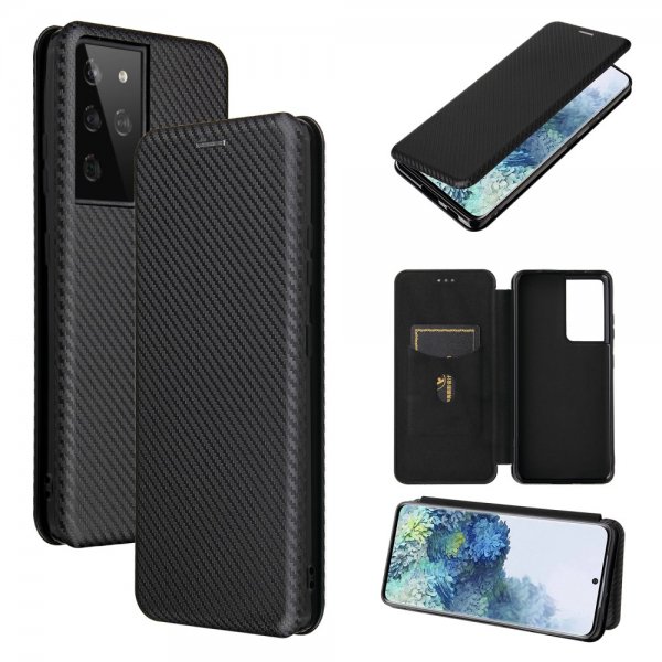 Samsung Galaxy S21 Ultra Cover Kulfibertekstur Sort