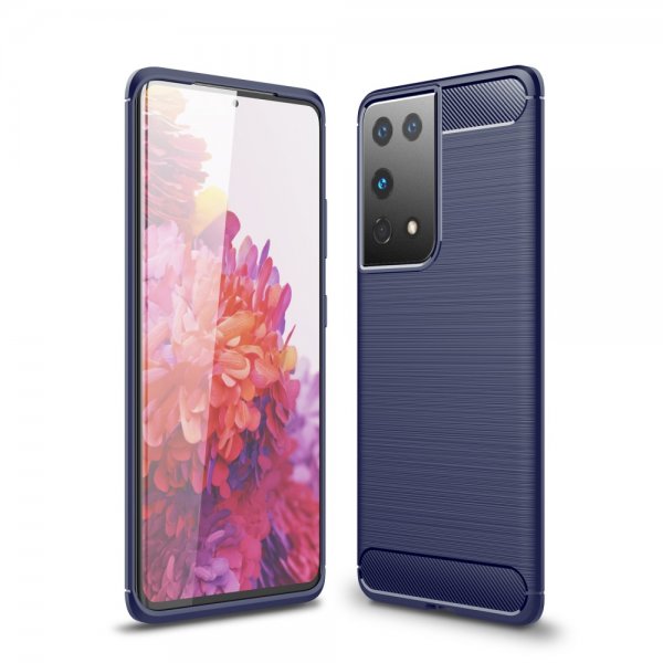 Samsung Galaxy S21 Ultra Cover Børstet Kulfibertekstur Blå