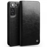 Qialino Samsung Galaxy S22 Cover Ægte læder Kortlomme Sort