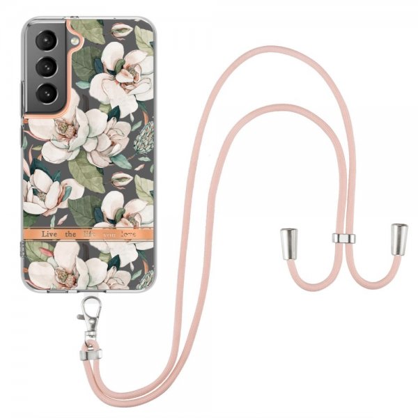 Samsung Galaxy S22 Plus Cover Blomstermønster med Rem Grøn Gardenia