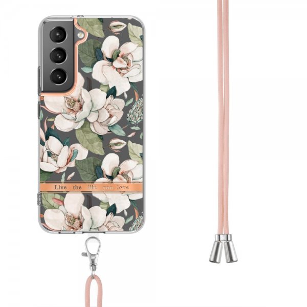 Samsung Galaxy S22 Plus Cover Blomstermønster med Rem Grøn Gardenia