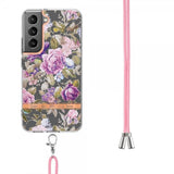 Samsung Galaxy S22 Plus Cover Blomstermønster med Rem Lilla Pæoner