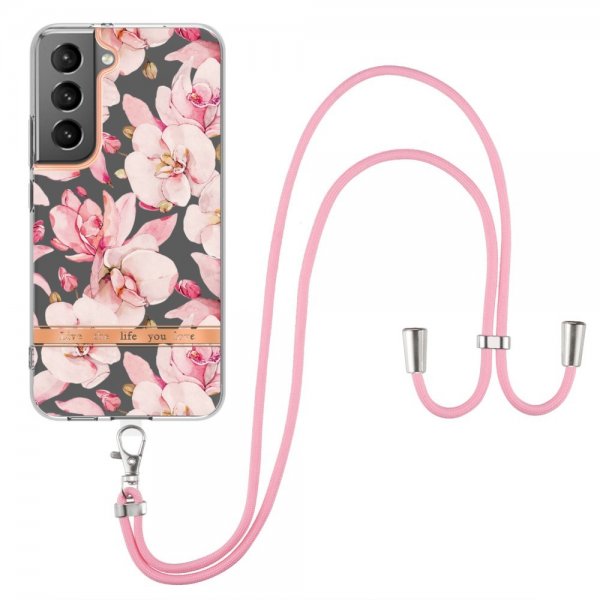 Samsung Galaxy S22 Plus Cover Blomstermønster med Rem Rose Gardenia