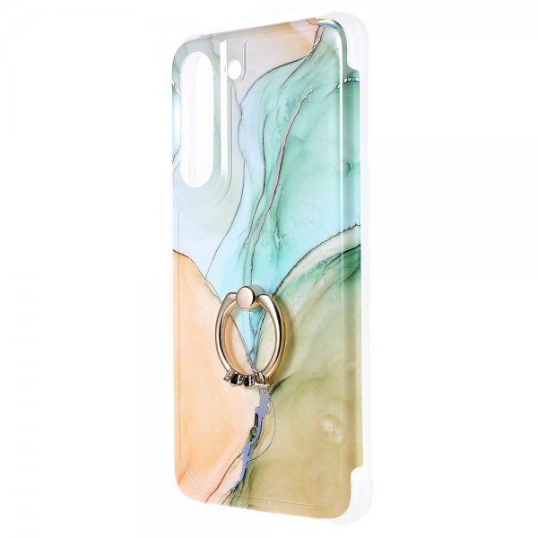 Samsung Galaxy S22 Plus Cover med Ring Marmormønster Grøn Gul