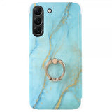 Samsung Galaxy S22 Plus Cover med Ring Marmormønster Lyseblå