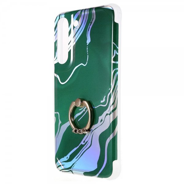 Samsung Galaxy S22 Plus Cover med Ring Marmormønster Mørkegrøn