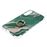 Samsung Galaxy S22 Plus Cover med Ring Marmormønster Mørkegrøn