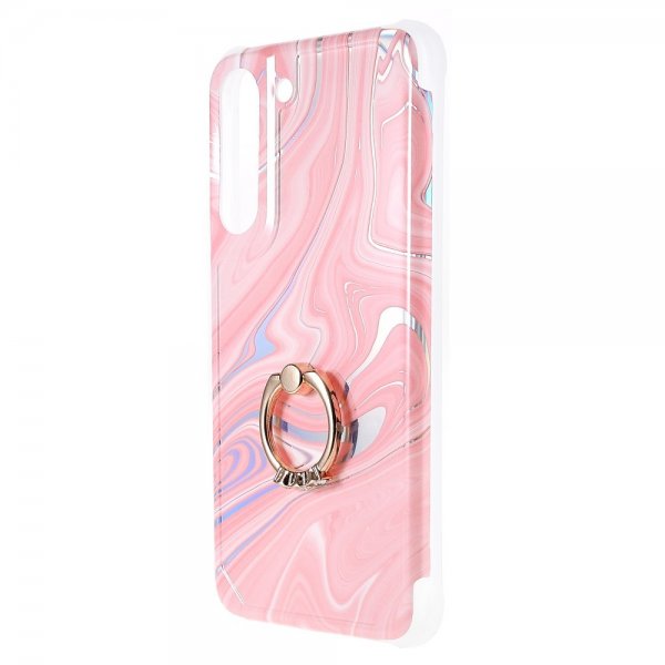 Samsung Galaxy S22 Plus Cover med Ring Marmormønster Rosa