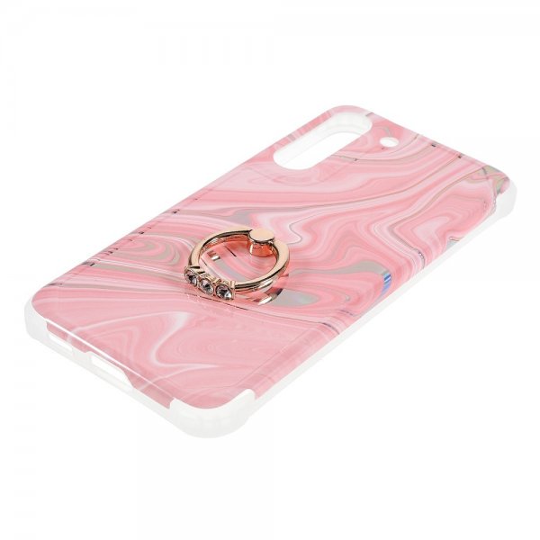 Samsung Galaxy S22 Plus Cover med Ring Marmormønster Rosa