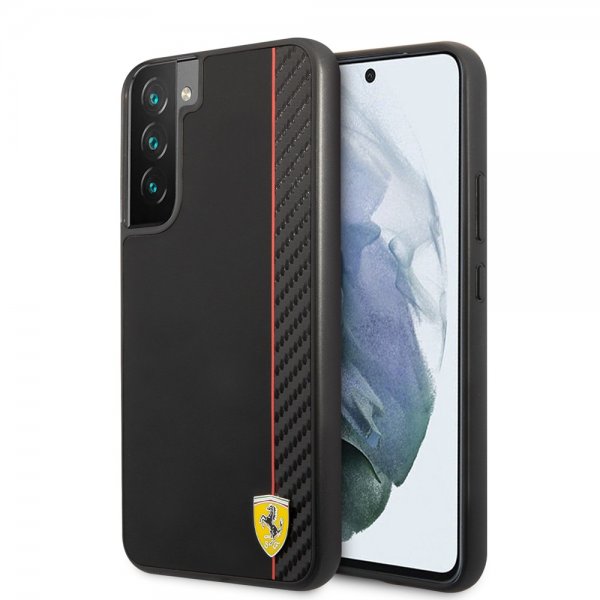 Ferrari Samsung Galaxy S22 Plus Cover Vertikal Stribe Metal Logo Sort