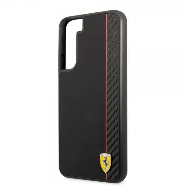 Ferrari Samsung Galaxy S22 Plus Cover Vertikal Stribe Metal Logo Sort