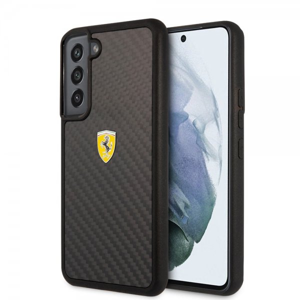 Ferrari Samsung Galaxy S22 Cover Ægte Carbon Metal Logo Sort