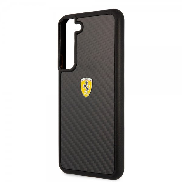 Ferrari Samsung Galaxy S22 Cover Ægte Carbon Metal Logo Sort