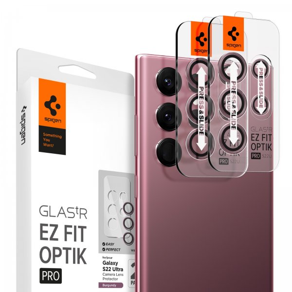 Spigen Samsung Galaxy S22 Ultra Kamerabeskyttelse GLAS.tR EZ Fit Optik Pro 2-pak Bordeaux