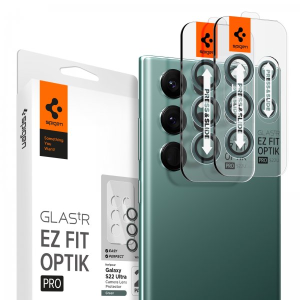 Spigen Samsung Galaxy S22 Ultra Kamerabeskyttelse GLAS.tR EZ Fit Optik Pro 2-pak Grøn