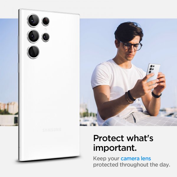 Spigen Samsung Galaxy S22 Ultra Kamerabeskyttelse GLAS.tR EZ Fit Optik Pro 2-pak Phantom White