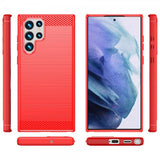 Samsung Galaxy S22 Ultra Cover Børstet Kulfibertekstur Rød