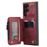 CaseMe Samsung Galaxy S22 Ultra Cover C20 Kortlomme Lynlås Rød