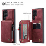 CaseMe Samsung Galaxy S22 Ultra Cover C20 Kortlomme Lynlås Rød