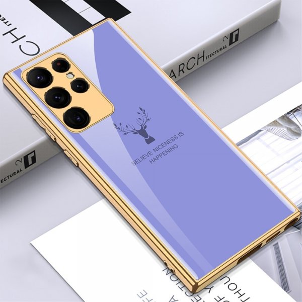 GKK Samsung Galaxy S22 Ultra Cover Hjortemotiv Lilla