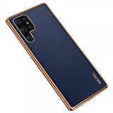 Etui til Samsung Galaxy S22 Ultra Litchimønster Forgyldt Kant Blå