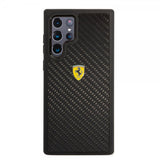 Ferrari Samsung Galaxy S22 Ultra Cover Ægte Carbon Metal Logo Sort