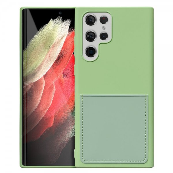 Samsung Galaxy S22 Ultra Cover Silikone Kortlomme Lysegrøn