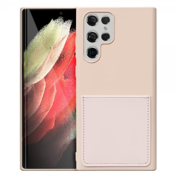 Samsung Galaxy S22 Ultra Cover Silikone Kortlomme Rosa
