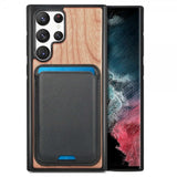 Samsung Galaxy S22 Ultra Cover Træ Aftagelig Kortholder Cherry