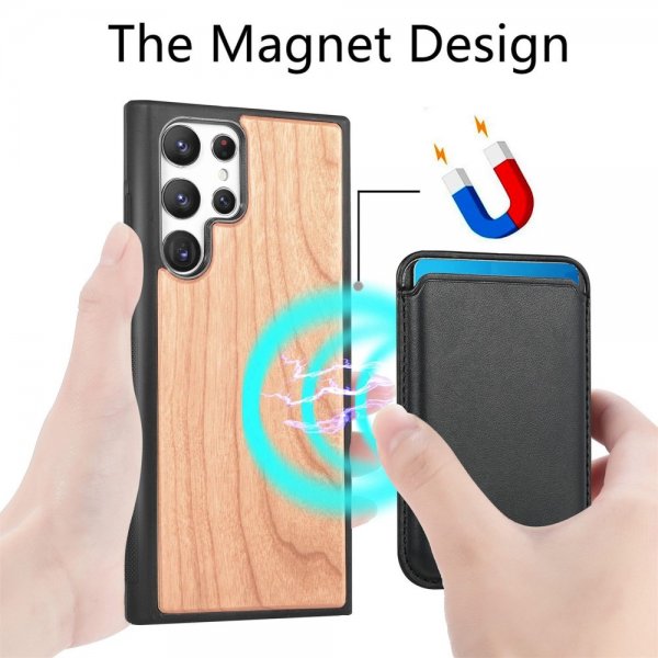 Samsung Galaxy S22 Ultra Cover Træ Aftagelig Kortholder Cherry