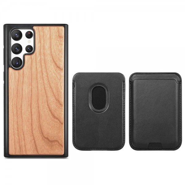 Samsung Galaxy S22 Ultra Cover Træ Aftagelig Kortholder Cherry