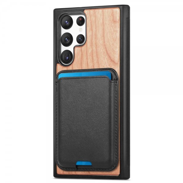 Samsung Galaxy S22 Ultra Cover Træ Aftagelig Kortholder Cherry