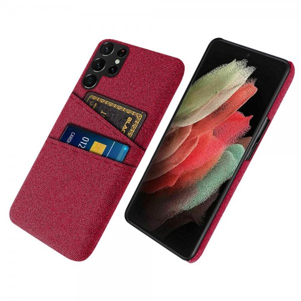 Samsung Galaxy S22 Ultra Cover To Kortlommer Stof Rød