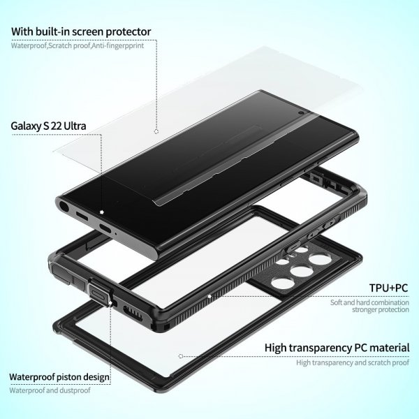 Redpepper Samsung Galaxy S22 Ultra Cover Vandafvisende IP68 Sort