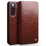 Qialino Samsung Galaxy S23 Etui Ægte læder Kortplads Brun