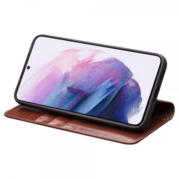 Qialino Samsung Galaxy S23 Etui Ægte læder Kortplads Brun