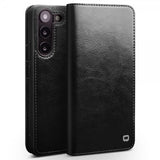 Qialino Samsung Galaxy S23 Etui Ægte læder Kortplads Sort