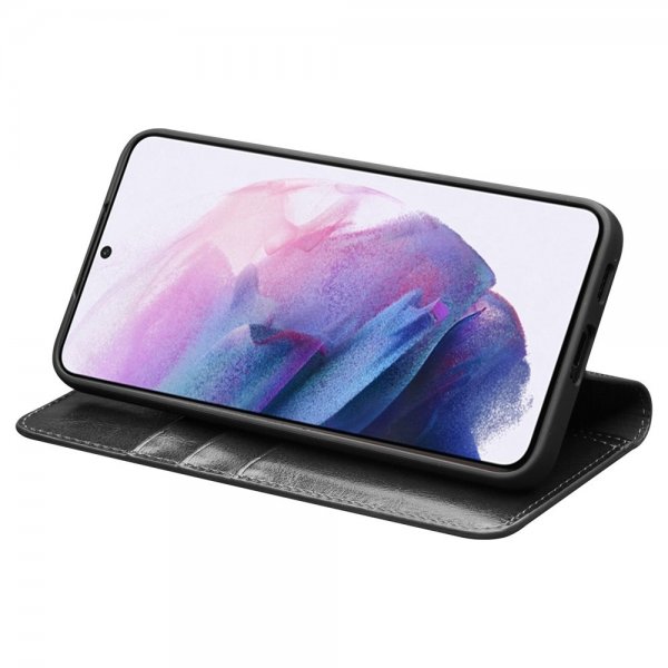 Qialino Samsung Galaxy S23 Etui Ægte læder Kortplads Sort