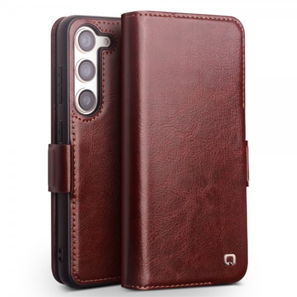Qialino Samsung Galaxy S23 Etui Ægte Læder Mørkebrun