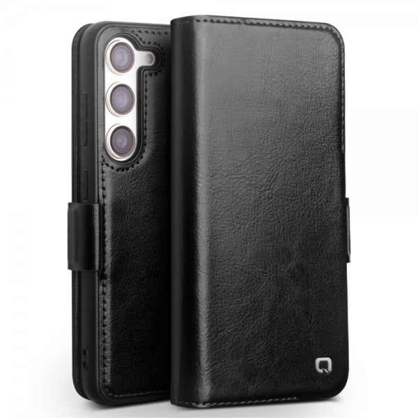 Qialino Samsung Galaxy S23 Cover Ægte Læder Sort