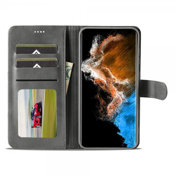 Lc.Imeeke Samsung Galaxy S23 Cover med Kortlomme og Standfunktion Grå