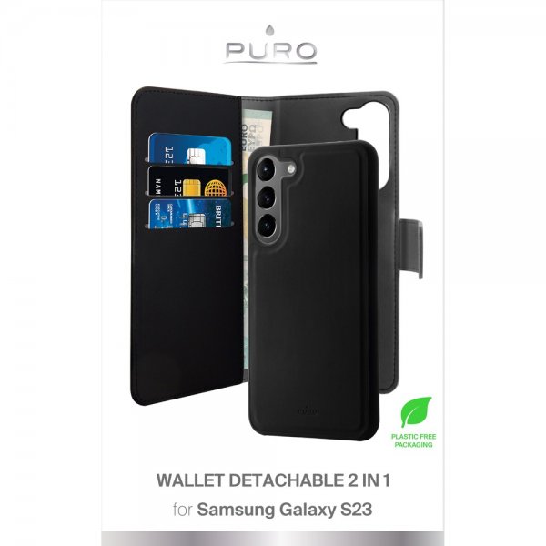 Puro Samsung Galaxy S23 Cover Wallet Detachable 2-i-1 Sort