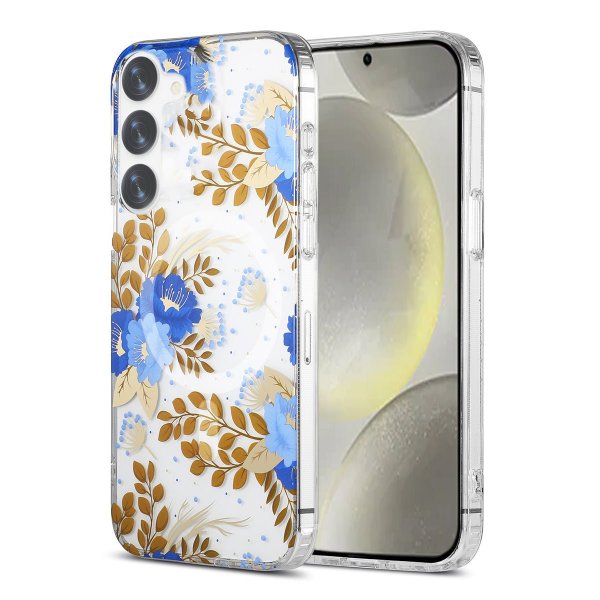 Samsung Galaxy S23 Cover Blomstermønster MagSafe Blå Guld