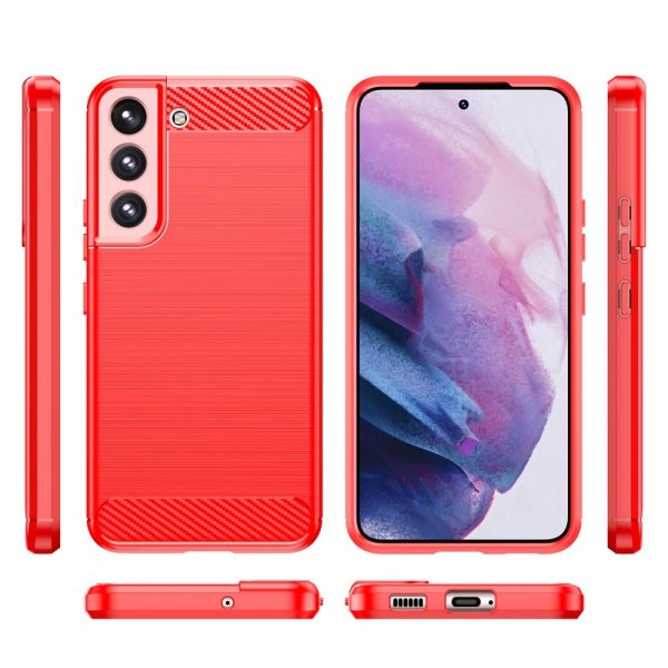 Samsung Galaxy S23 Plus Cover Børstet Kulfibertekstur Rød