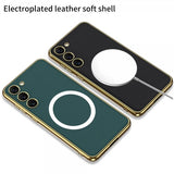 GKK Samsung Galaxy S23 Plus Cover Litchi-mønster Plating Kant MagSafe Grøn